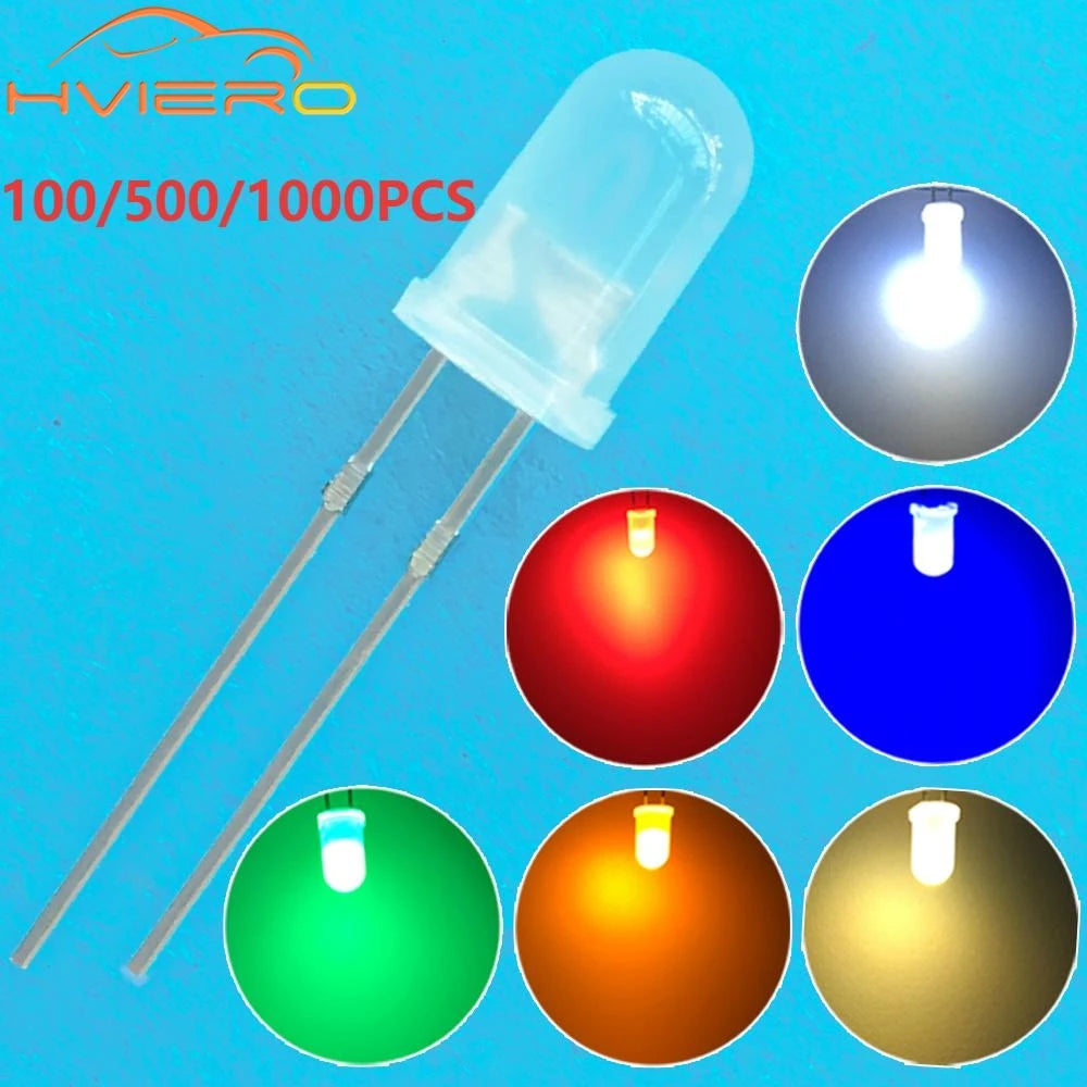 diodes led 5mm diffusées transparentes bleu vert rouge blanc jaune 2pin 1000pcs standard
