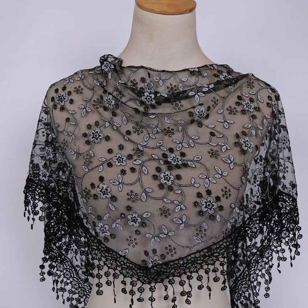 écharpe féminine floral dentelle noir blanc décoratives classique élégante printemps étéextérieur
