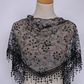 écharpe féminine floral dentelle noir blanc décoratives classique élégante printemps étéextérieur