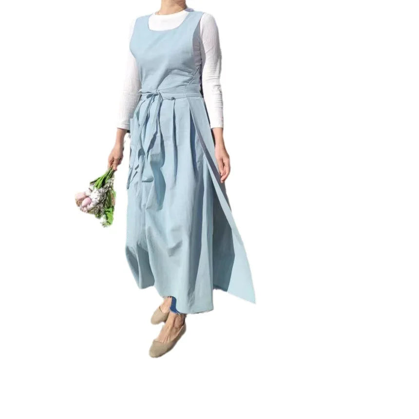 robe sans manches coton violet noir bleu blanc uni classique ceinture nœud poches