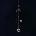 bijou pendentif cristal or bleu violet vert formes géométriques motifs oculaires translucides boho chic