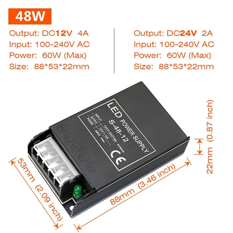 alimentation led 12v 24v 60w 100w 150w 200w 300w 400w noir moderne