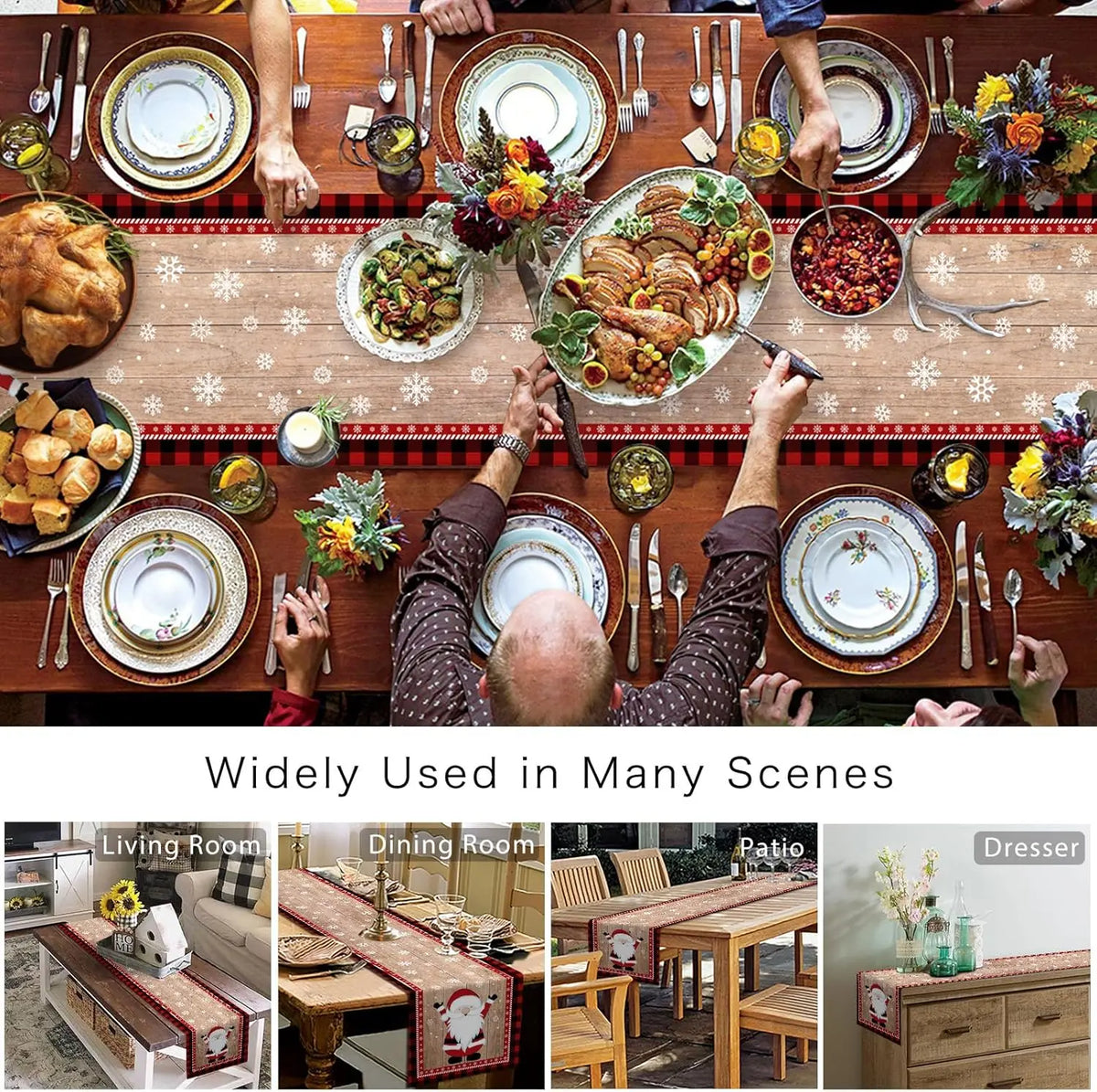 Un somptueux repas de fête sur une table richement décorée, avec de délicieux plats et un cadre festif, suggérant une ambiance chaleureuse et conviviale idéale pour des rassemblements familiaux ou entre amis.