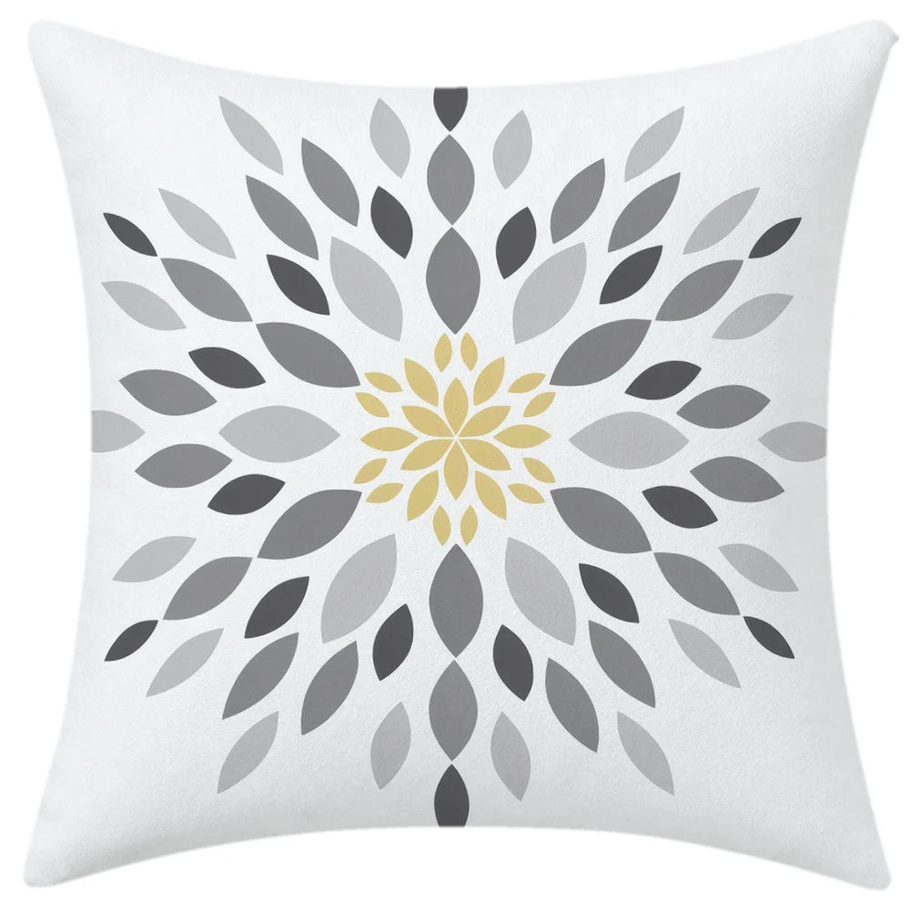 lot housses coussin décoratives gris jaune motif floral moderne canapé chambre