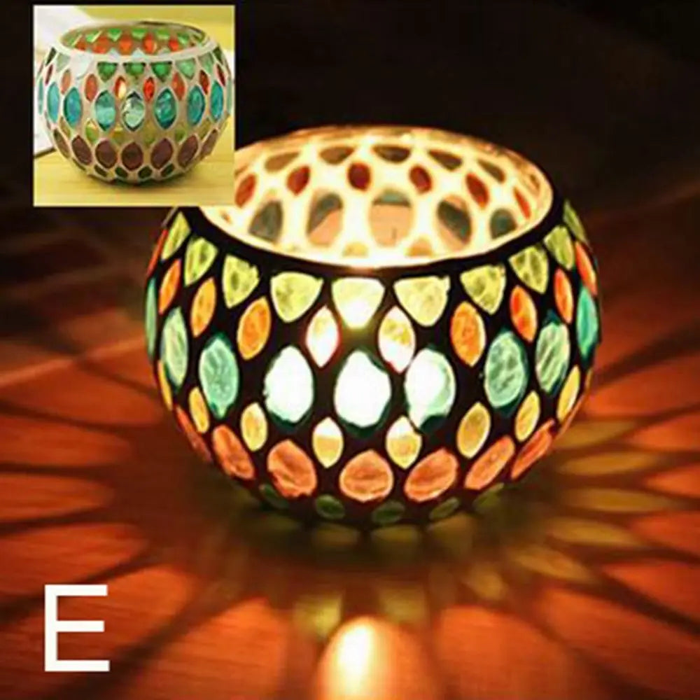 bougeoir mosaïque verre artisanal vert orange rouge blanc décoration maison table