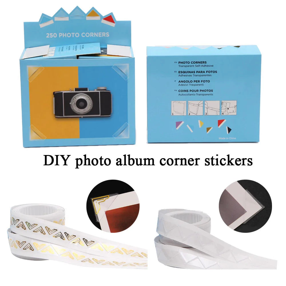 autocollants coins photos transparents rayures dorées moderne décoratif 250 pièces album photo