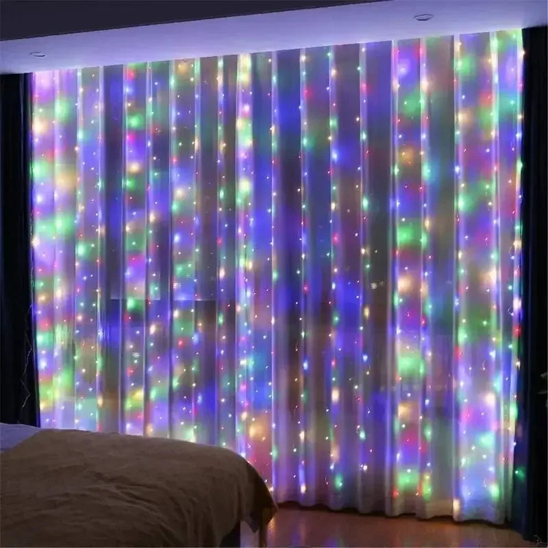 rideau lumineux led blanc jaune multicolore points lumineux uniformes moderne télécommande