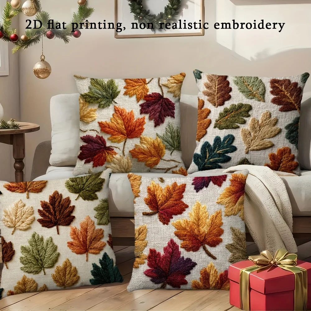taies d'oreiller automne feuilles colorées campagnard beige polyester 45x45cm opacité