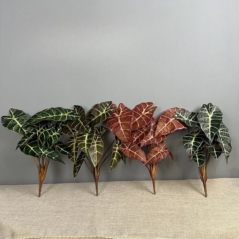 plantes artificielles decoration maison feuilles vert brun rouge veines blanches moderneintérieurDecorationFeuillesPlastique5pieces