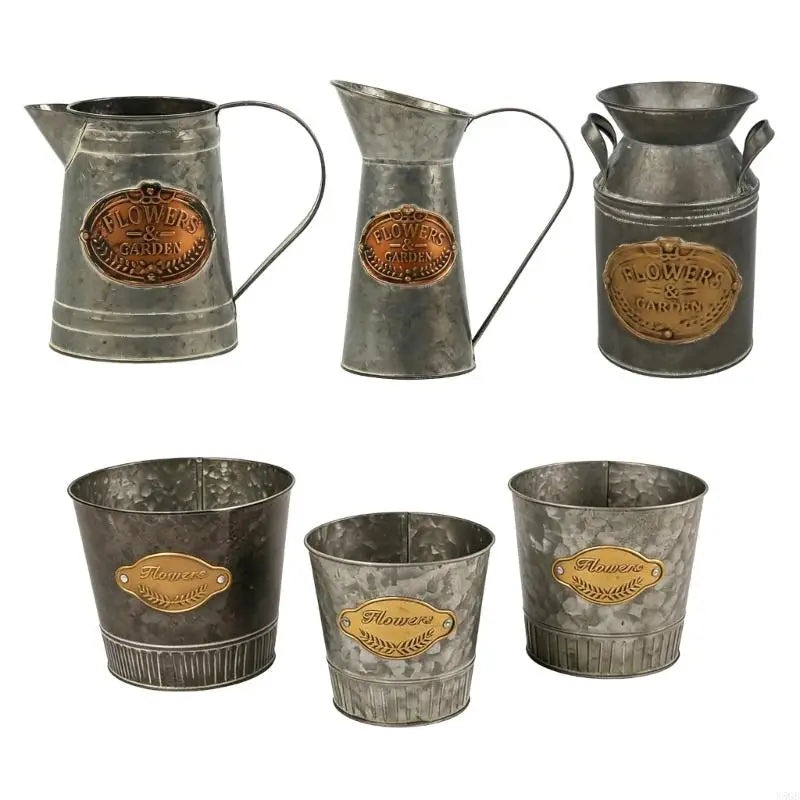 Pots fleurs gris métallisé texture vintage rustique poignées multifonctionnels table mariage