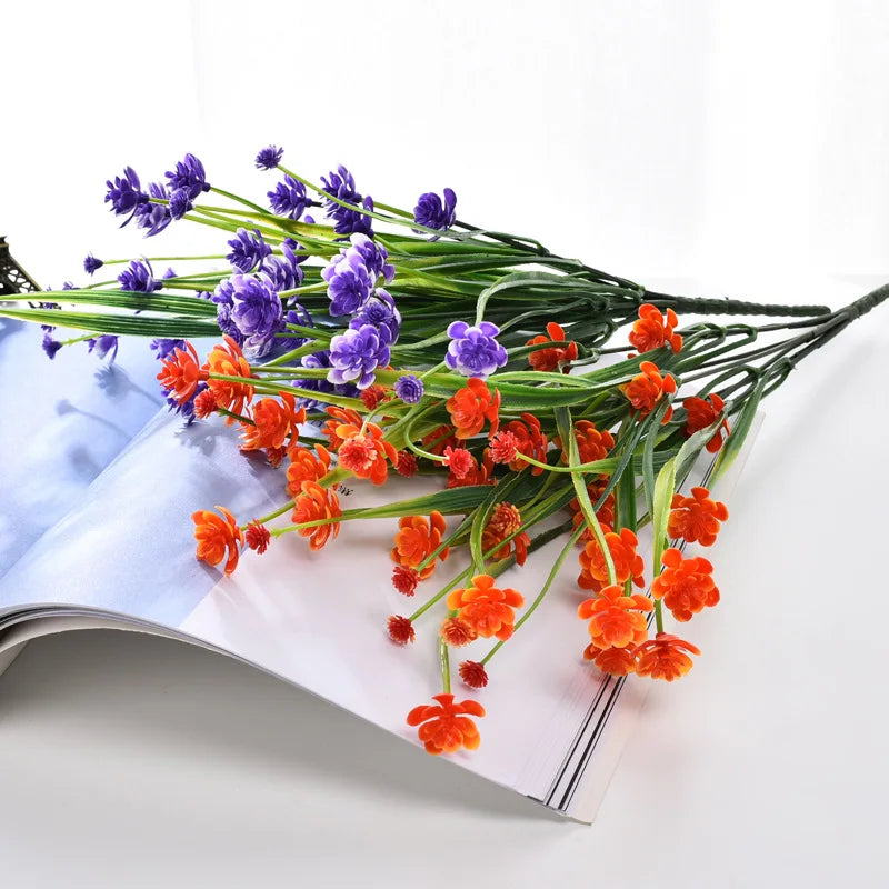 Bouquet artificiel violet rose feuilles vertes décoration intérieure tringle moderne minimaliste