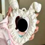 miroir décoratif rose satiné fronces coeur porte clés photo props support carte mignon
