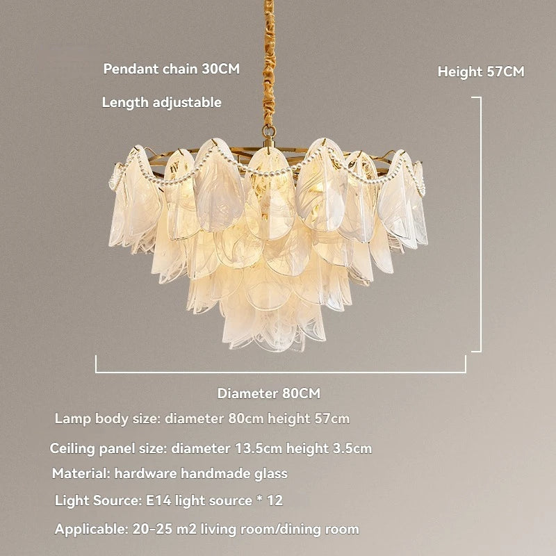 lustre led blanc doré feuillagé classique baroque translucide cristaux salon chambre