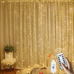 rideau lumineux led blanc doré moderne transparent télécommande usb adaptable noël ramadan nouvel an