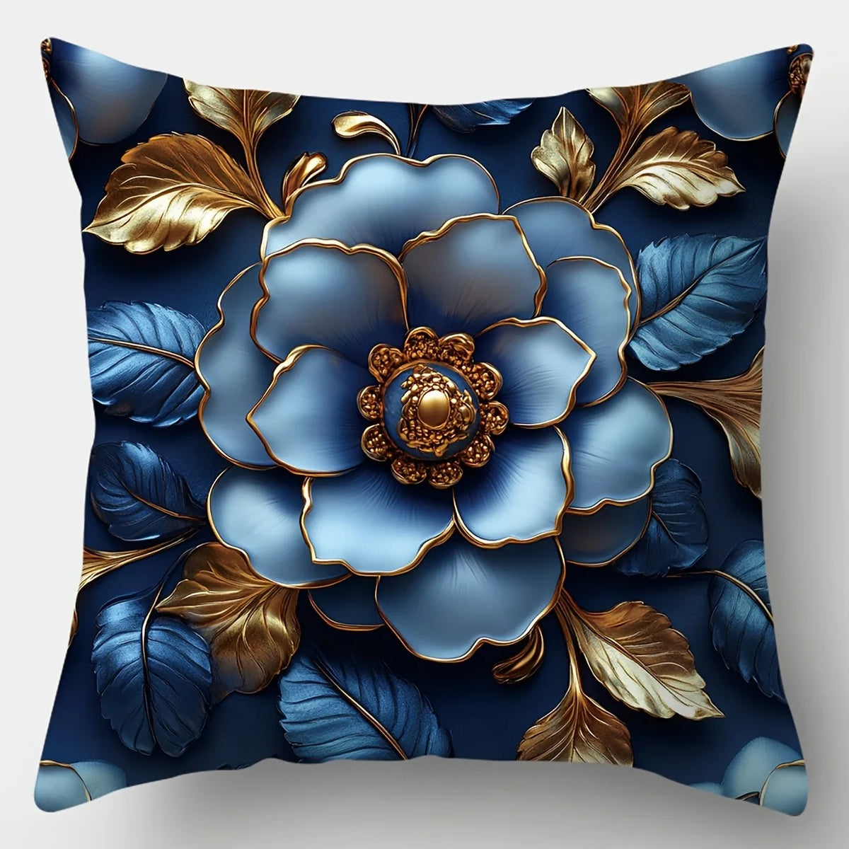housse coussin motif floral bleu doré non tissé contemporain 45x45cm bleu clair ornemental voiture