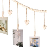 guirlande bois photos suspendues cœurs pinces rustic bohème décoration mur