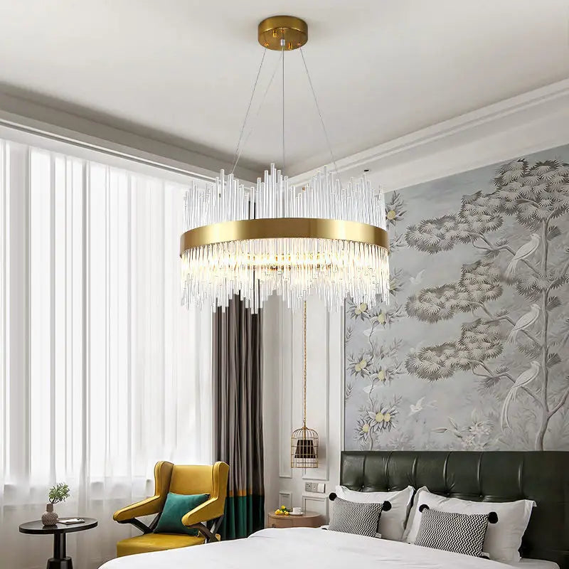 suspension lumineuse or moderne cristal pendants transparents 6000k 3000k télécommande dia100cm dia80cm l120cm