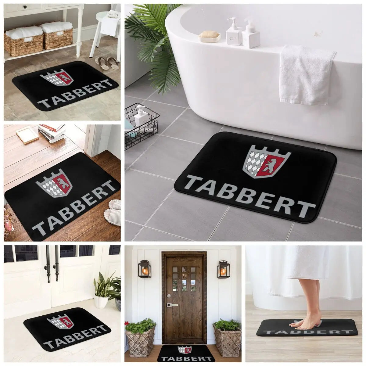 tapis bain antidérapant adhésif moderne noir gris rouge blanc motifs fleurs ours