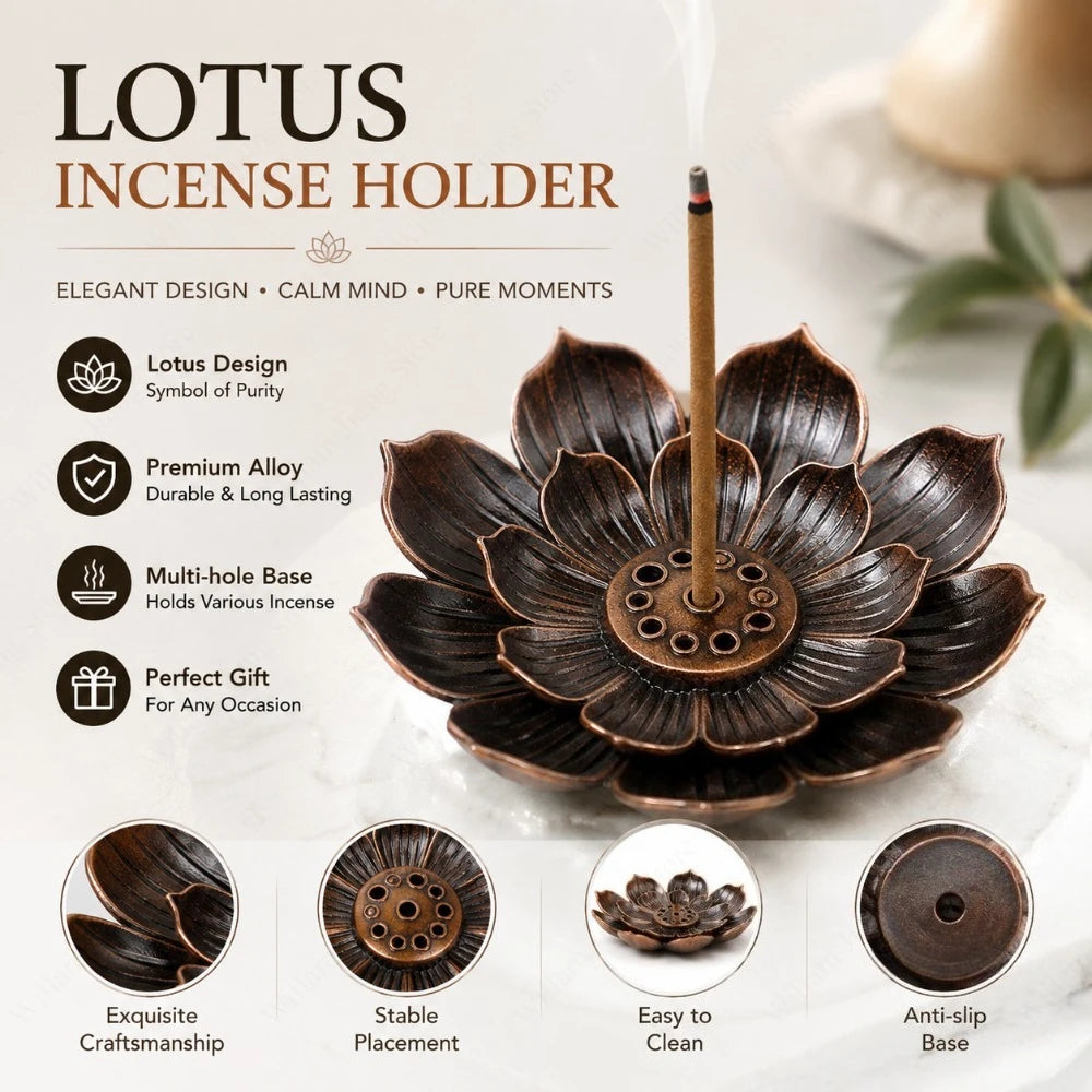 porte encens lotus sculpté bronze zen décoration intérieure aromathérapie bâtonnets encens vase céramique bougie