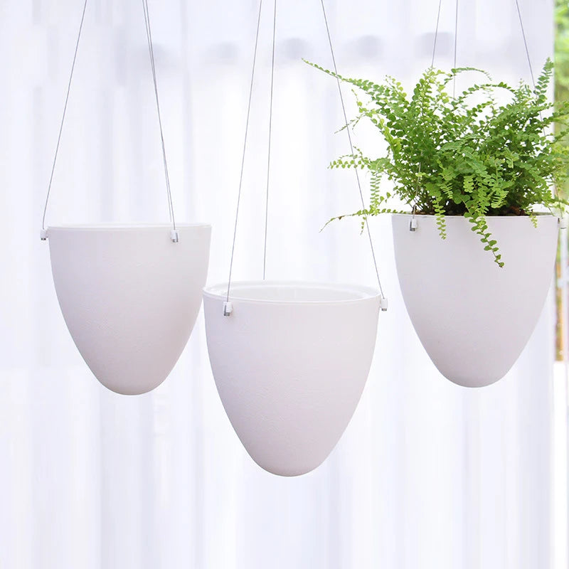 pots suspendus plantes blancs moderne forme œuf lisse acier coton fougères succulentesintérieur jardinVERTES