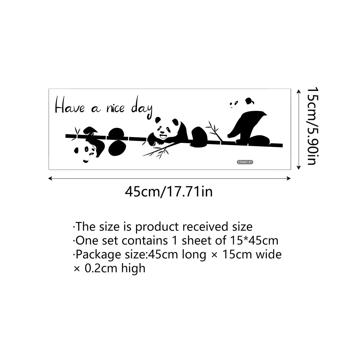 autocollant mural illustration pandas dessin animé have nice day noir blanc