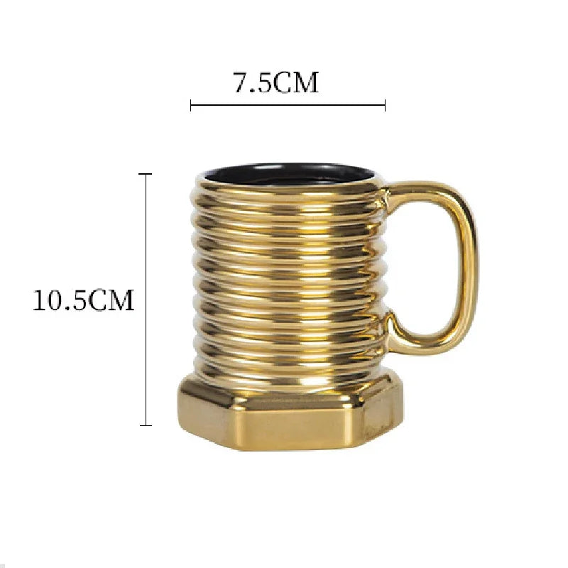 tasses céramique noir argent doré filetées hexagonales industriel