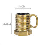 tasses céramique noir argent doré filetées hexagonales industriel