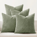 housse coussin carrée velours côtelé vert olive texture tissée garnissage blanc