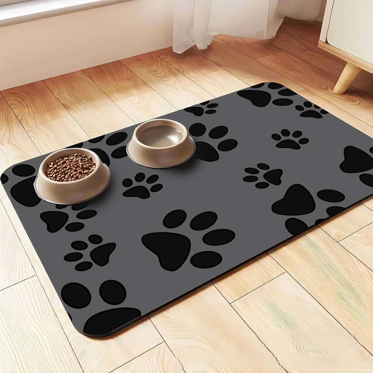 tapis sol anti dérapant absorption eau empreintes chiens clips moderne noir gris beige
