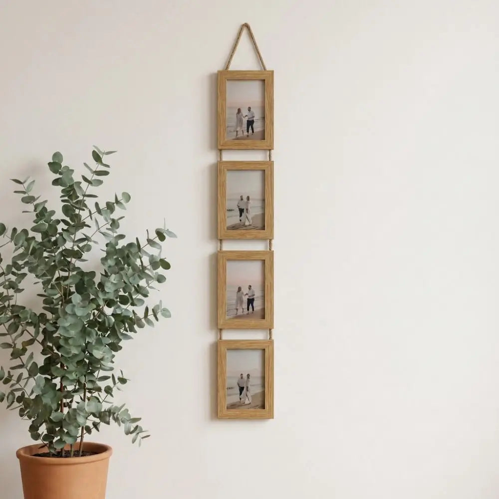 cadre mural multi compartiments moderne noir blanc bois simple minimaliste opaque cordelette cuir