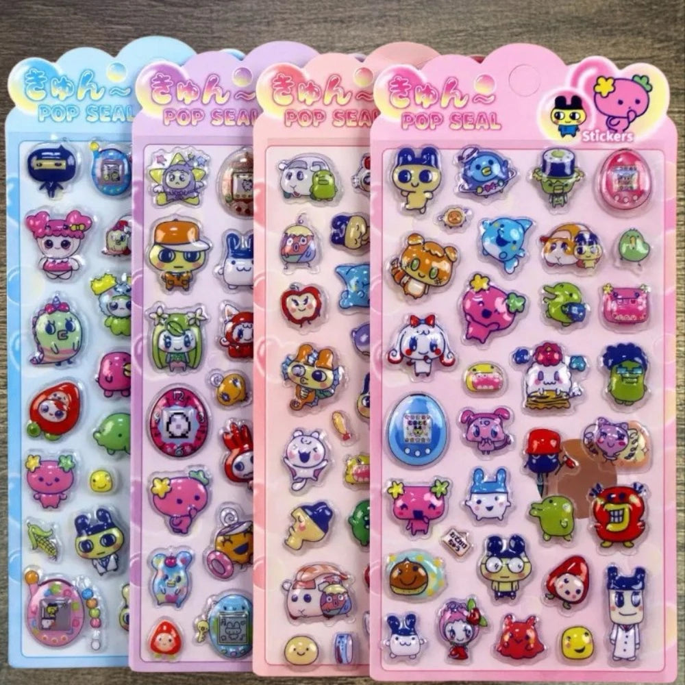 sticker 3d relief multicolore dessins animés personnages mignons adhésif transparent scrapbooking diy cadeau enfants