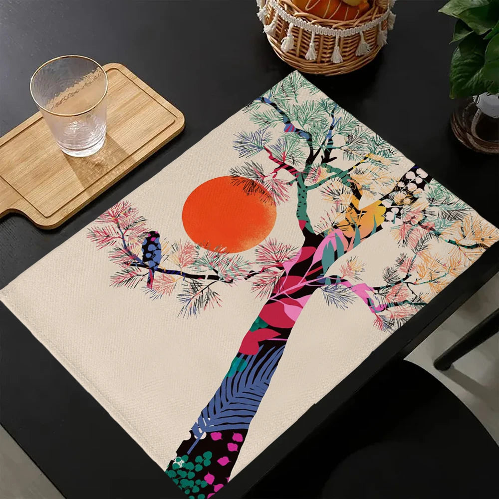 Napperon de table japonais motifs vagues tsunami en lin noir