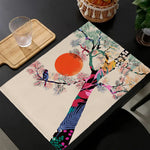 Napperon de table japonais motifs vagues tsunami en lin noir