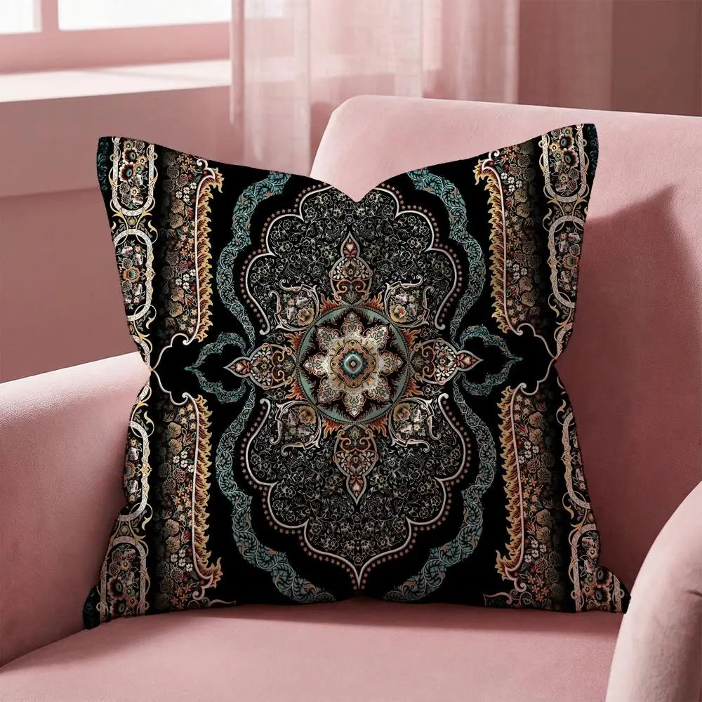 housse coussin bohème imprimé motif floral géométrique rouge bleu beige noir opacité traditionnel maison