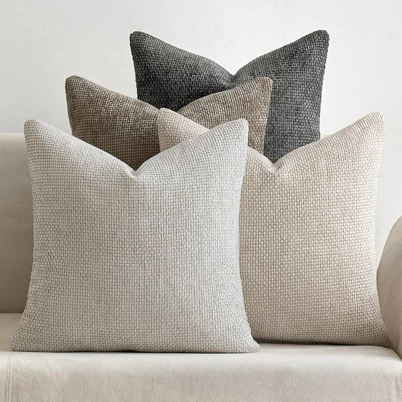 housse coussin nordique chenille solide couleur unie tissage grossier décoratif 45x45cm pièces moderne