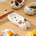 assiettes sushi blanc noir chats mignon cartoon fourchette cuillère chaussettes serviette