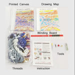 kit broderie multicolore motifs floraux paysage artiste aiguilles fil plan outils 30x30 40x40 50x50