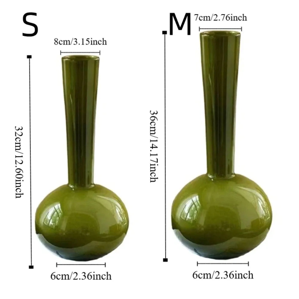 vase vert olive transparent moderne minimaliste hauteur 32cm 36cm ouverture 8cm 7cm base 6cm