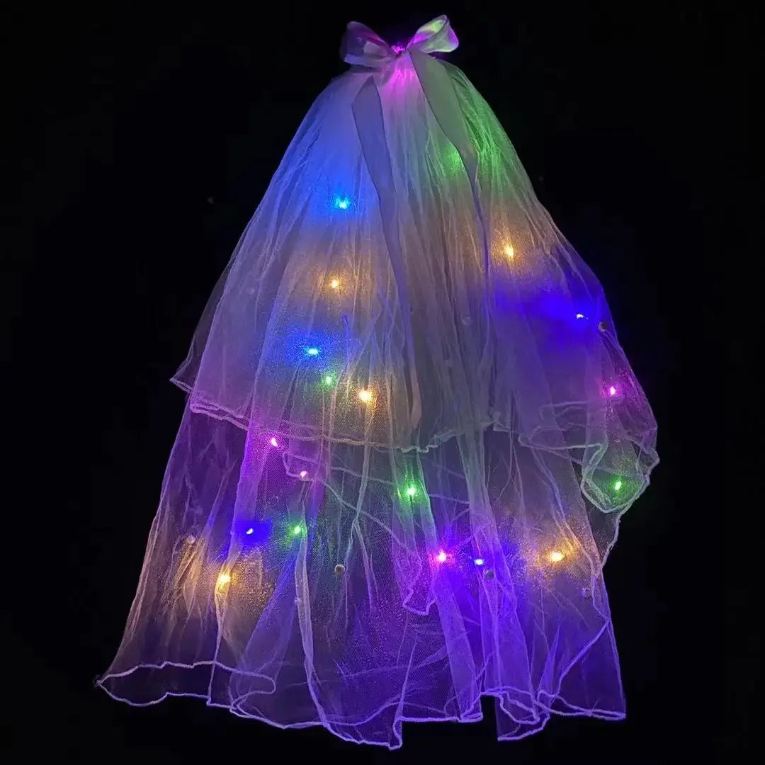 voile mariée tulle plissé ruban satiné guirlande led blanc chaud romantique féerique fête filles