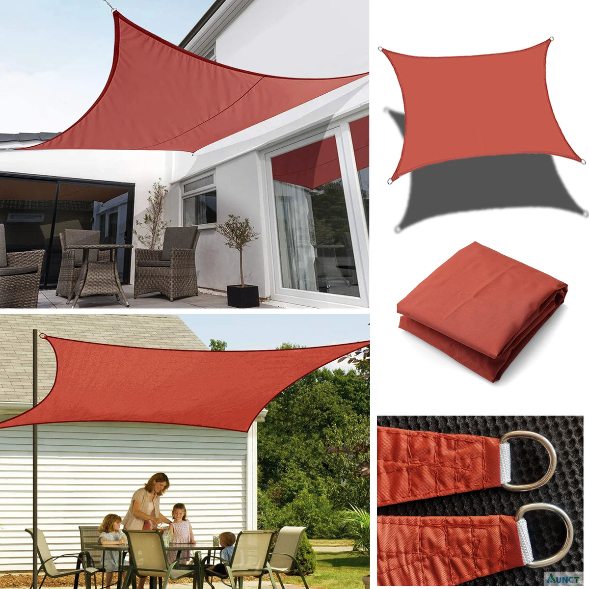 voile d'ombrage rouge terrasse jardin piscine soleil imperméable tissu oxford anneaux métalliques extérieur