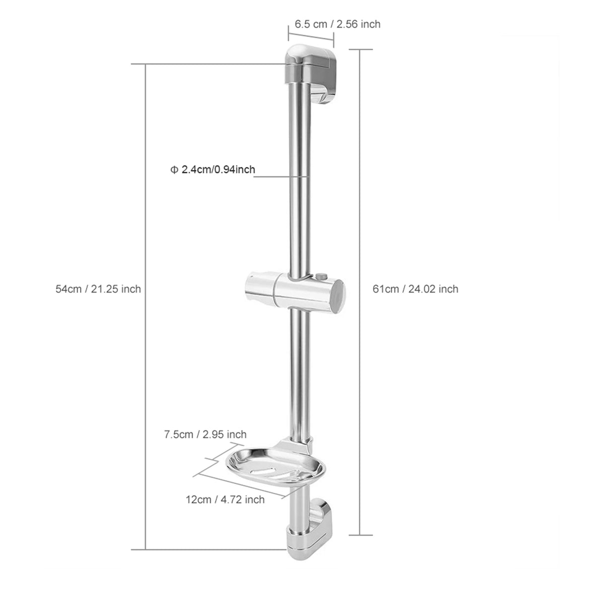 support douche moderne tête rotative argenté brillant fixations vis