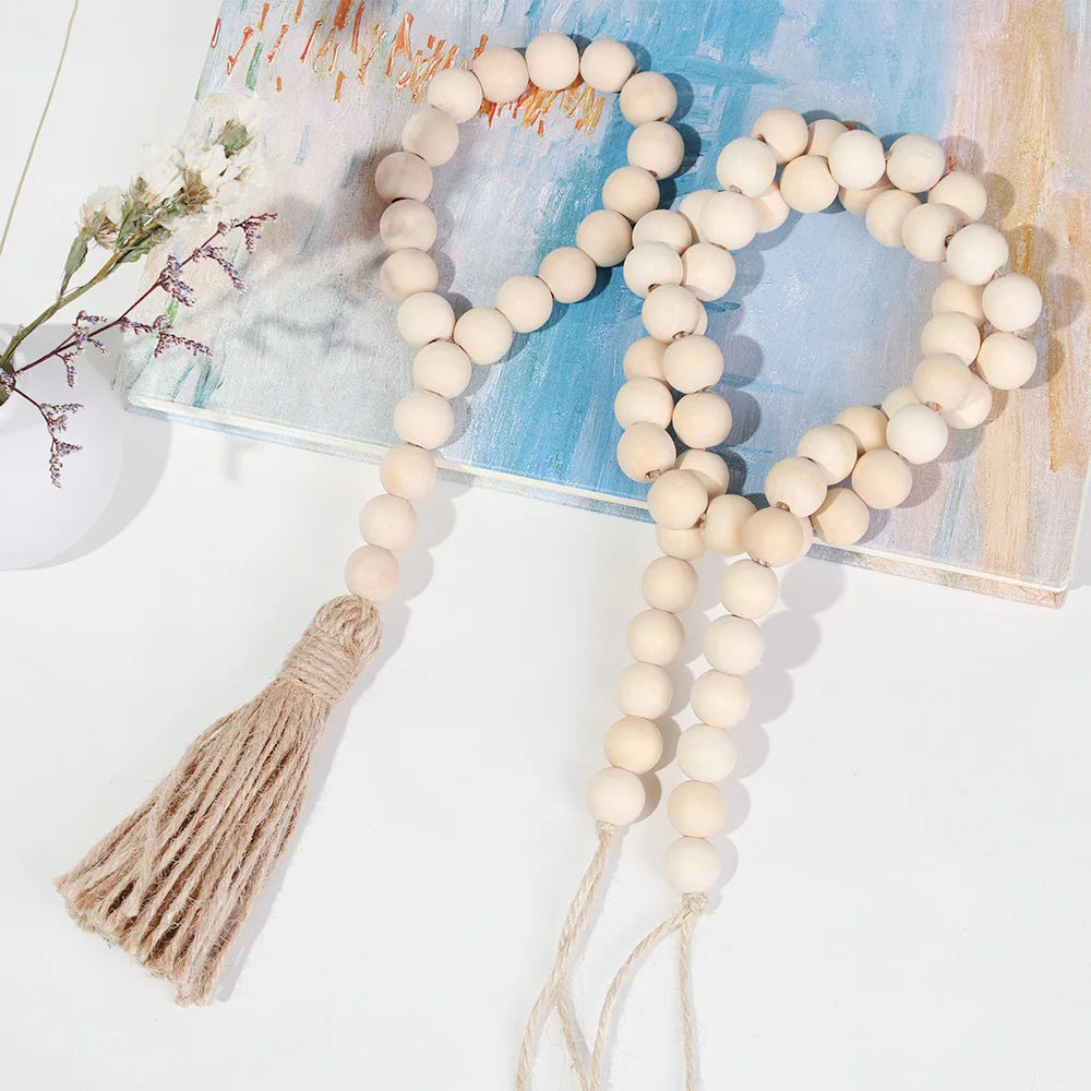 bois boho chic tassel coton beige clair décoration murale moderne ornement rondes lisses