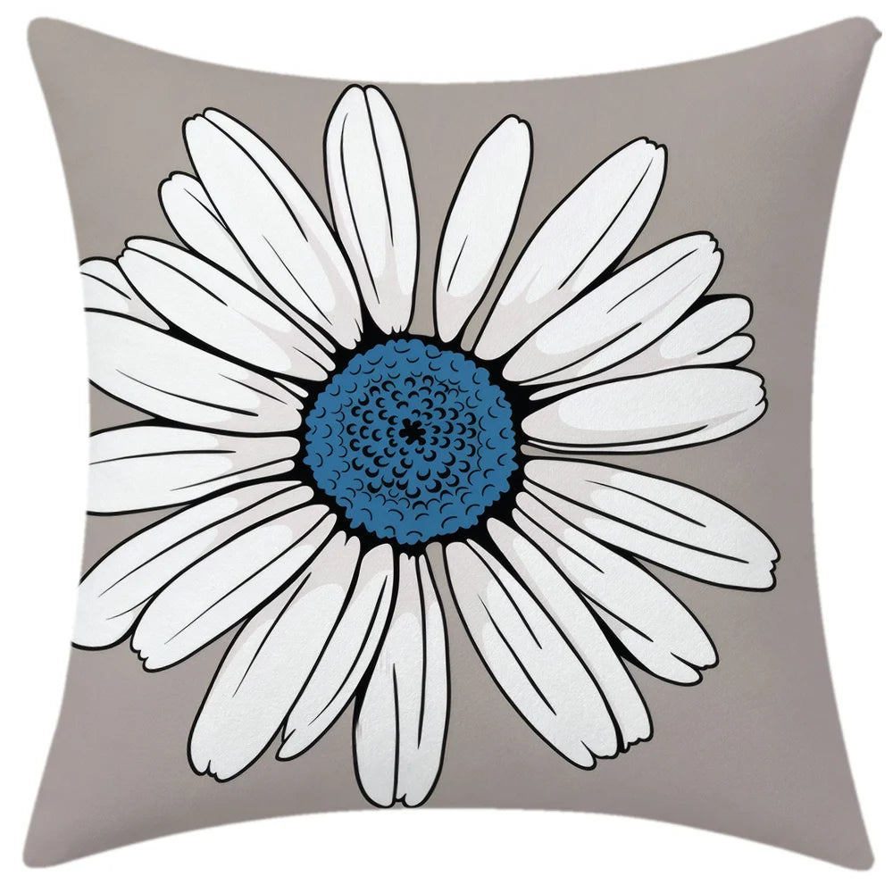 housse coussin carrée décorative motif floral papillon bleu gris blanc salon chambre moderne polyester