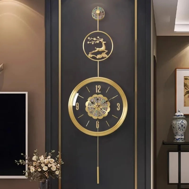 horloge murale moderne or cerf floral chiffres arabes étude salon