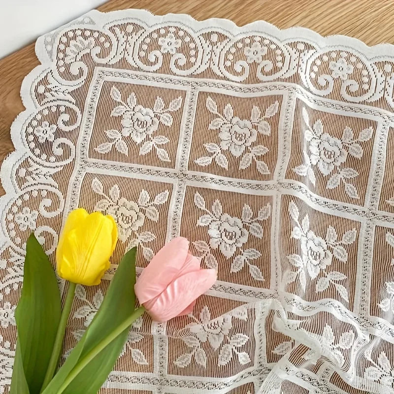 couverture table blanc fleurs dentelle classique romantique 60cm 60cm machine lavable polyester