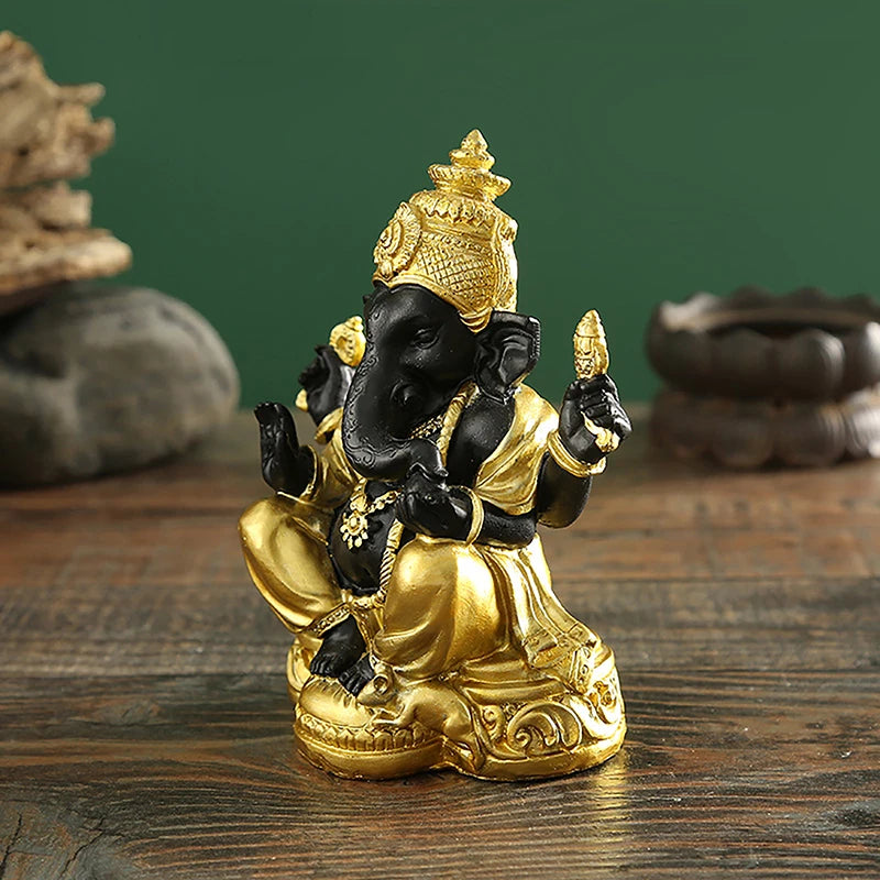 statue ganesha résine noire or décorative religieuse halloween décoration intérieure hauteur 12.5cm largeur 8cm