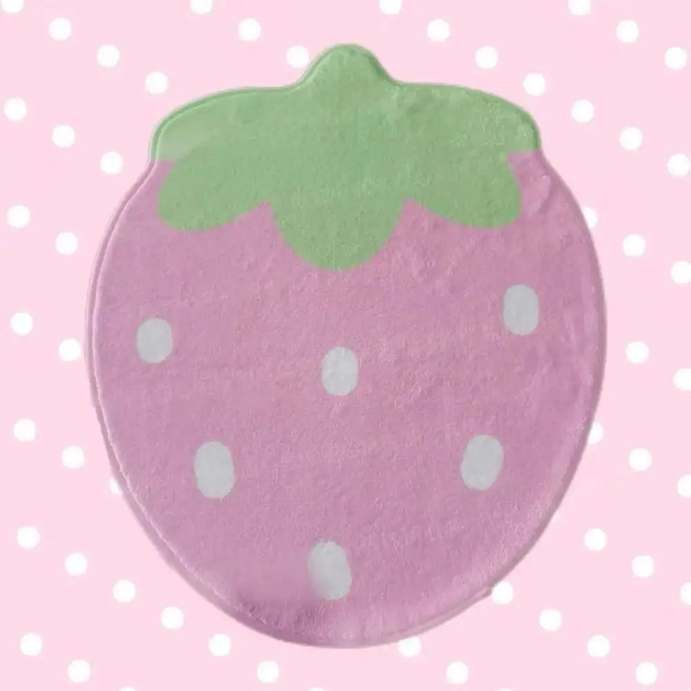 tapis fraises roses blanches décoratif moderne antidérapant lavable enfants chambre salon