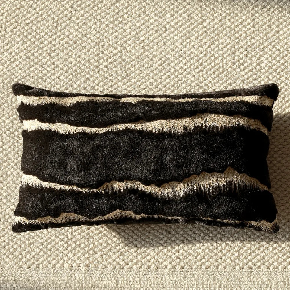 coussin moderne floral rayures beige noir blanc résistant polyester coton