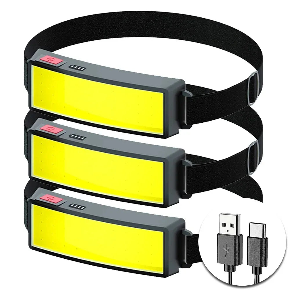 lampe frontale rechargeable led noire jaune usb type étanche camping pêche haute luminosité adjustable