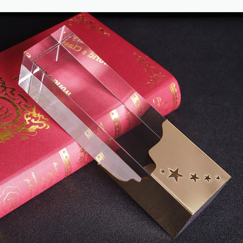 porte livres moderne argenté doré rose gold étoiles gravées verre transparent base métallique